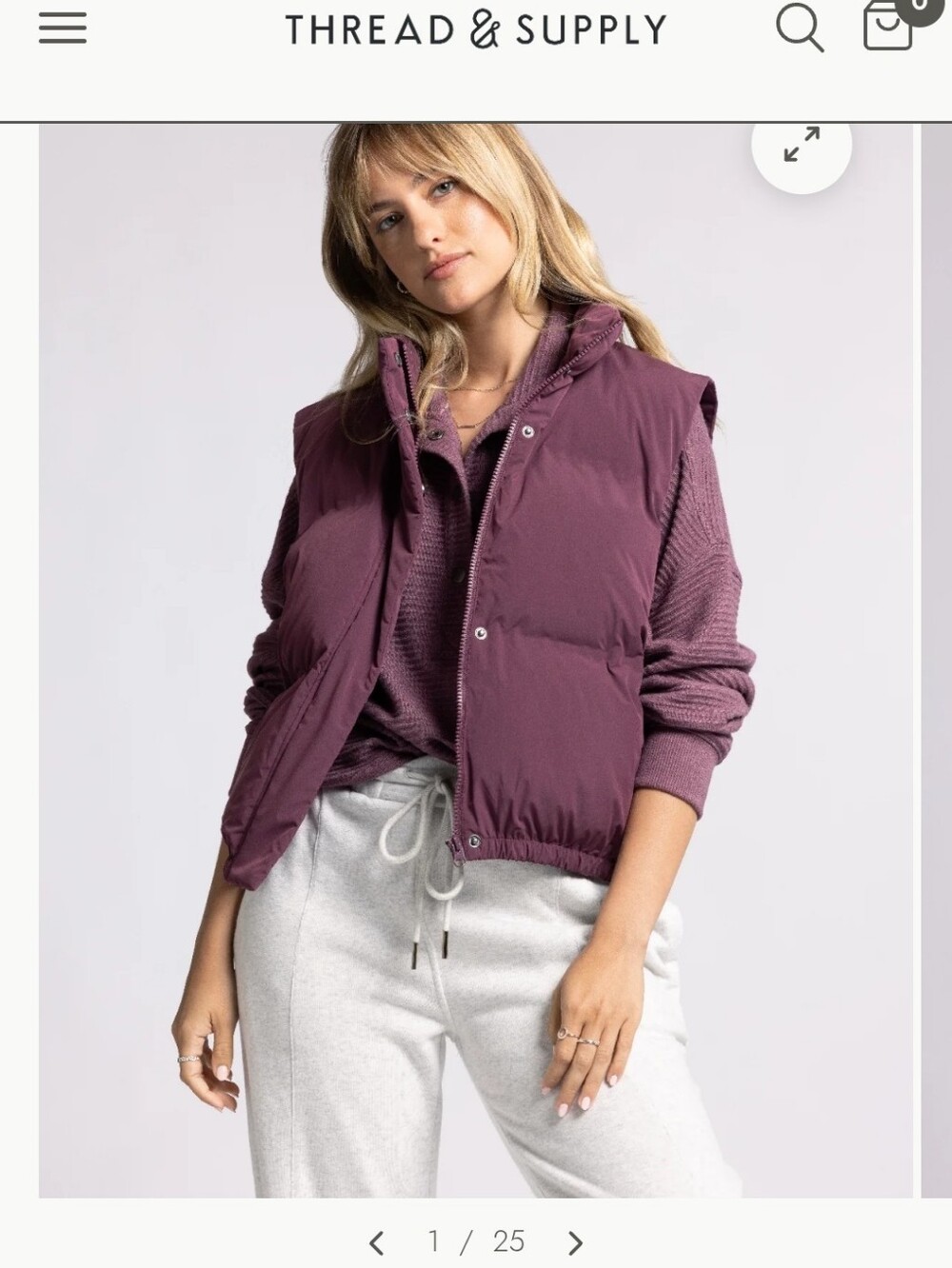 Thread & Supply Women's Aspen vest Quilted Puffer Eggplant Purple S
